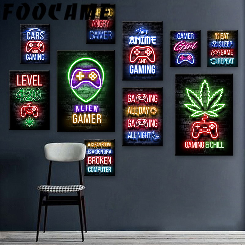Retro Gaming Zone - Neon Gamepad Game Zone Poster Canvas